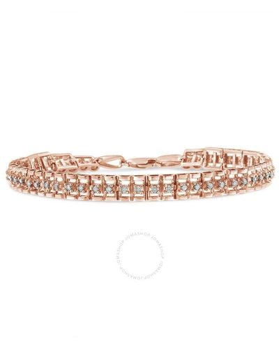 Haus of Brilliance 10k Re Gold Plated .925 Sterling Silver 1.0 Cttw Re Cut Diamond Double-link 7'' Tennis Bracelet - Pink