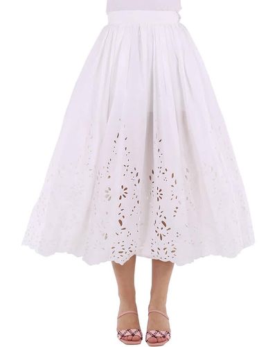Chloé Broderie Anglaise Flared Embroidered Midi Skirt - Purple