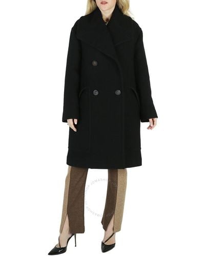 Burberry Oversize Notch Collar Double-breasted Pea Coat - Black