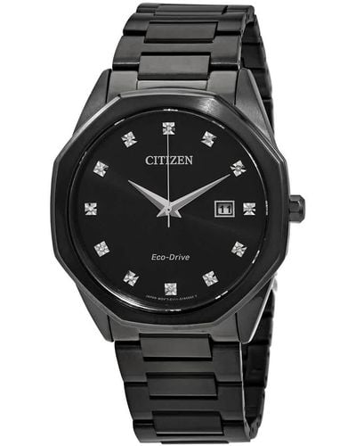 Citizen Eco-drive Octagon Diamond Black Dial Watch -59g