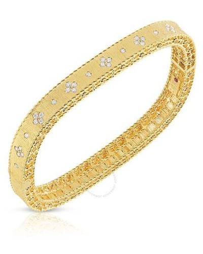 Roberto Coin Princess 18k Yellow Gold Satin Finish Bangle With Fleur De Lis Diamonds - Metallic