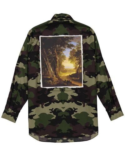 Burberry Mangrove Green Csilla Camo Print Cotton Shirt - Black