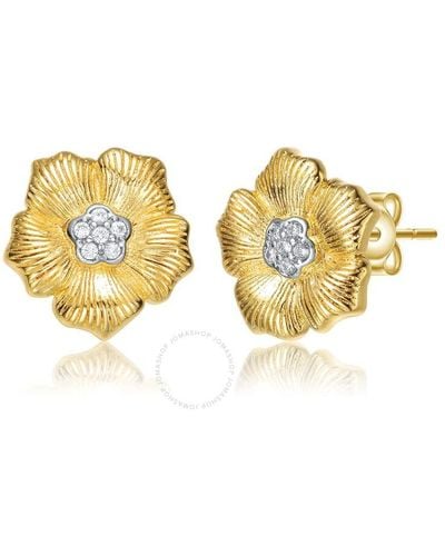 Rachel Glauber 14k Gold Plated And Cubic Zirconia Floral Stud Earrings - Metallic