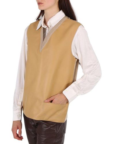 Burberry Bonded Lambskin And Wool Oversized Vest - Natural