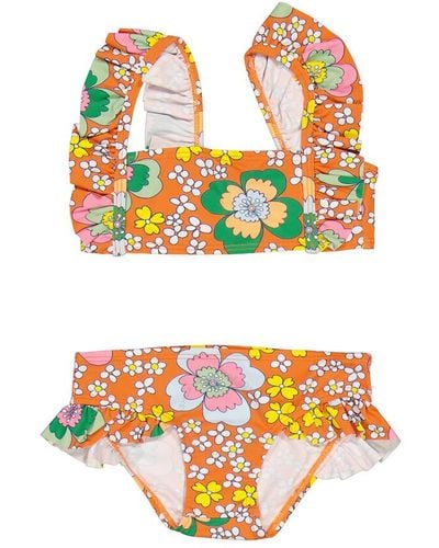 Stella McCartney Girls Arancio / Multicolour Floral-print Ruffled Bikini - Orange