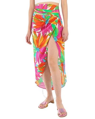 Ronny Kobo Floral Jungle Kit Floral Gathered Silk Jacquard Skirt