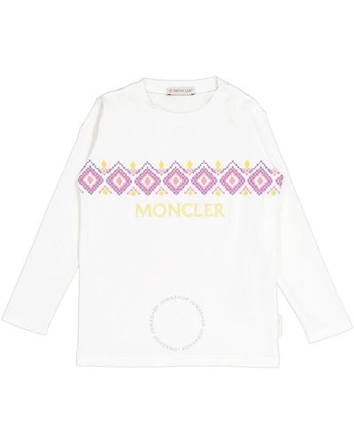 Moncler Girls Natural Geometric Logo Print Long-sleeve T-shirt - White