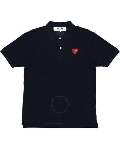 Comme des Garçons Embroidered Red Heart Polo Shirt - Blue