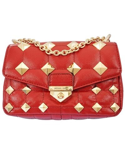 Michael Kors Soho Small Studded Quilted Patent Leather Shoulder Bag - Red
