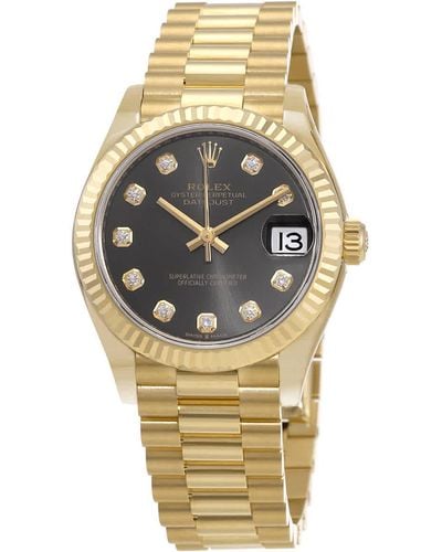 Rolex Datejust 31 Automatic 18kt Yellow Gold Diamond Gray Dial Watch - Metallic