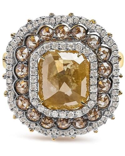 Haus of Brilliance 14k Gold 4 1/4 Cttw Rose Cut Emerald Diamond Triple Halo Cocktail Ring - Metallic