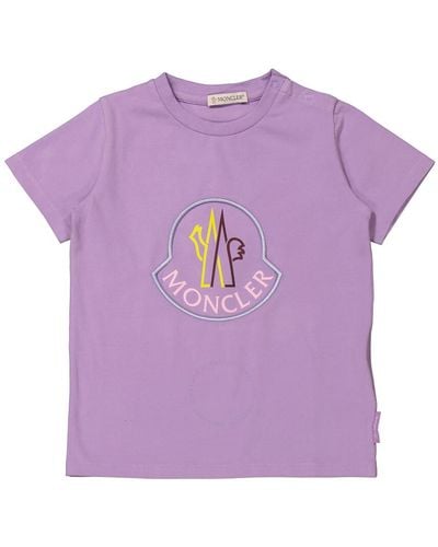 Moncler Girls Lavender Logo Embroidered Cotton T-shirt - Purple