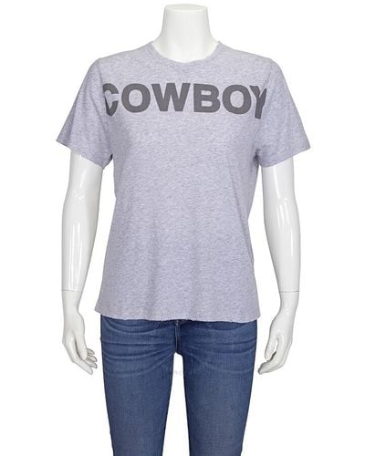 Filles A Papa T-shirt Grey Distressed Cowboy Print - Blue