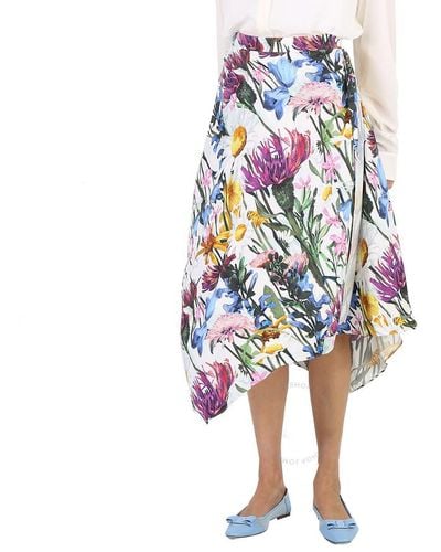 Stella McCartney Asymmetric Floral Print Midi Skirt - Blue