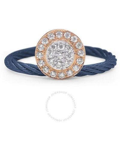 Alor Berry Cable Elevated Round Station Ring With 18kt Rose Gold & Diamonds - Blue