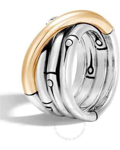 John Hardy Bamboo 18k Yellow Gold & Sterling Silver Fashion Ring - White