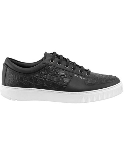 Ferragamo Salvatore Scuby Croco Leather Low-top Sneakers - Grey