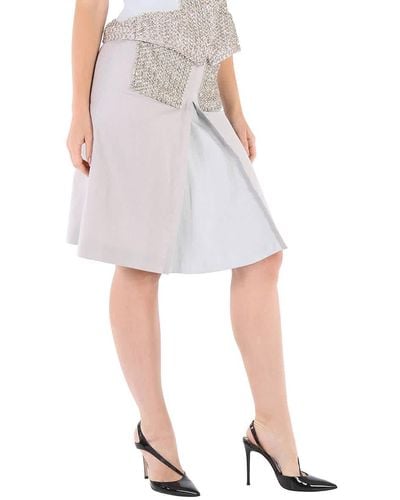 Burberry Crystal Embroidered Box Pleated Midi Skirt - White