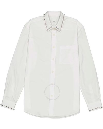 Burberry Clacton Classic Fit Embellished Cotton Poplin Dress Shirt - White