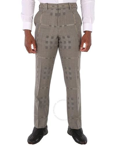Burberry Houndstooth Check Plaid Tailored Trousers - Grey