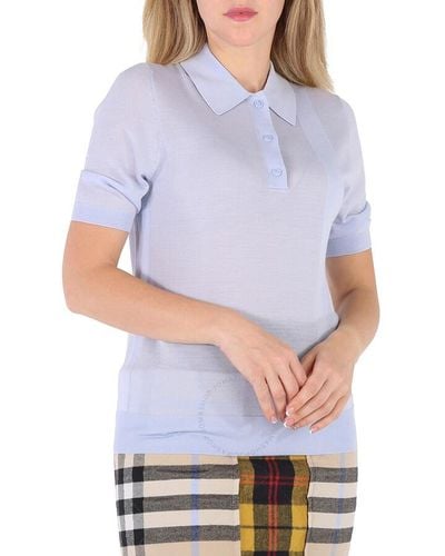 Burberry Pale Madeline Wool-blend Logo Polo Shirt - Blue