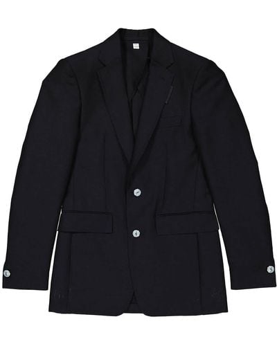 Burberry Classic Cut Wool Linen Mohair Tailored Jacket - Blue