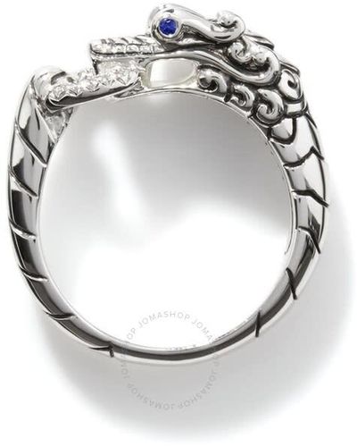 John Hardy Legends Naga Pave Silver Blue Sapphire & 0.04ct Diamond Ring - Metallic