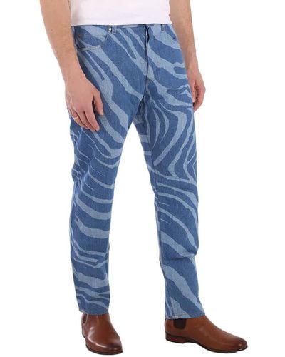 Roberto Cavalli Zebra Print Relaxed Fit Cotton Denim Jeans - Blue
