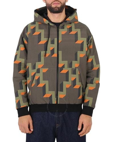 Marcelo Burlon Army Geometric-print Hooded Jacket - Orange