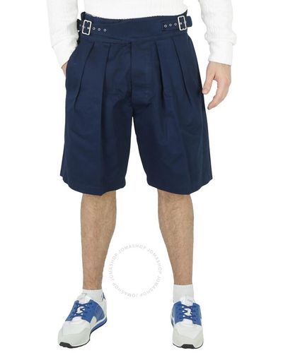 Maison Margiela Dark Pleated Buckled Bermuda Shorts - Blue