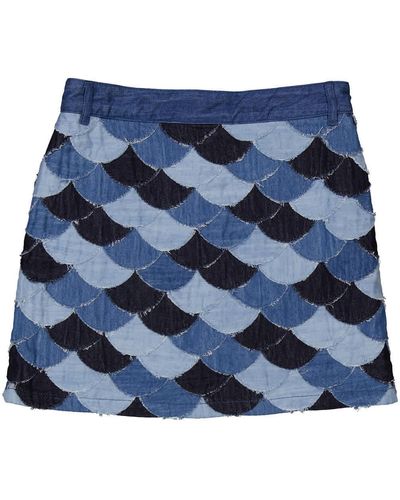 Chloé Girls Scallop Patchwork Detail Skirt - Blue