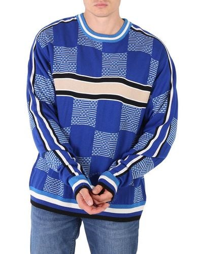 Ahluwalia Merino Wool And Cotton Checkerboard Jacquard Sweater - Blue