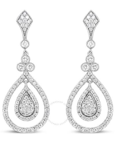 Haus of Brilliance 18k White Gold 1 1/4 Cttw Round Diamond Openwork Teardrop-shaped Dangle Earrings - Metallic