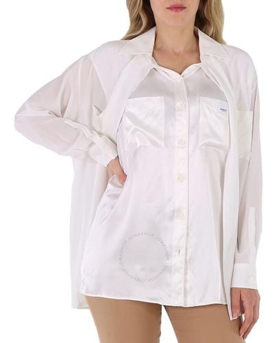 Burberry Optic Logo Applique Silk Satin Oversized Shirt - White