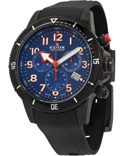 Edox Chronorally S Chronograph Quartz Blue Dial Watch - Black