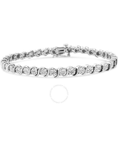 Haus of Brilliance .925 Sterling Silver 1/10 Cttw Miracle-set Diamond Round Miracle Plate ''s'' Link Tennis Bracelet - Metallic