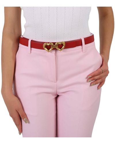 Ferragamo Leather Heart Buckle Adjustable Belt - Pink