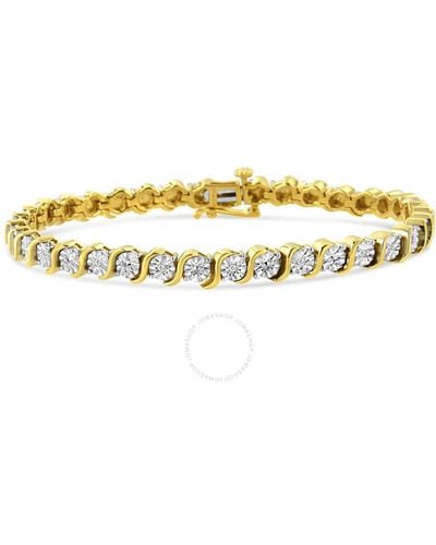 Haus of Brilliance 14k Yellow Gold Plated .925 Sterling 1/10 Cttw Round Miracle Plate ''s'' Link Tennis Bracelet -7'' - Metallic