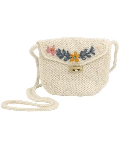 Bonton Floral Knitted Crossbody Bag - White
