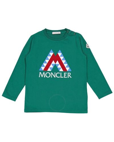 Moncler Boys Dark Logo Print Long-sleeve Cotton T-shirt - Green