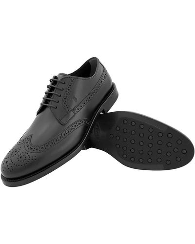 Tod's Perforations And Wingtip Leather Derby Shoes - Black