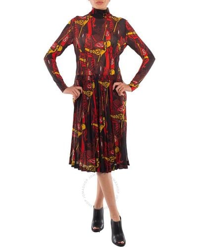 Burberry Ip Pattern Printed Long-sleeve Dress - Red