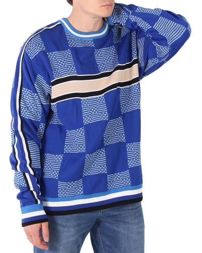 Ahluwalia Merino Wool And Cotton Checkerboard Jacquard Sweater - Blue