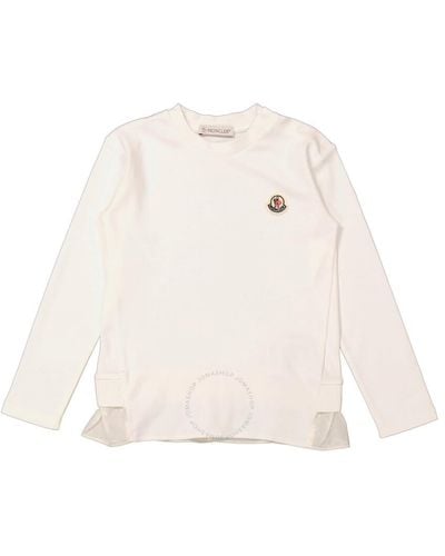 Moncler Girls Natural Ruffle-trim Logo Patch Long-sleeve T-shirt - White