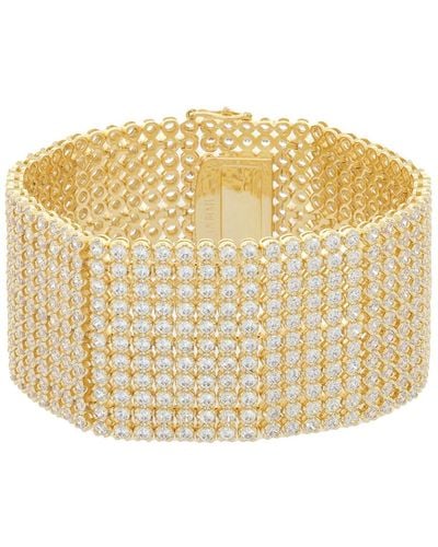 Rachel Glauber Megan Walford 14k Yellow Gold Plated Sterling Silver With Diamond Cubic Zirconia Lux Mesh Link Bracelet - Metallic