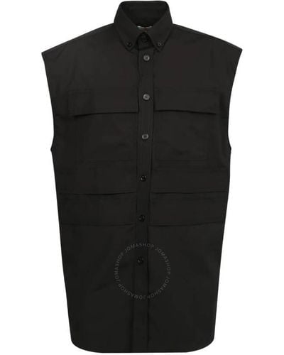 Burberry Cotton Poplin Panel Detail Sleeveles Shirt - Black