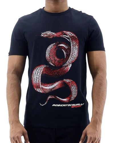 Roberto Cavalli Crewneck Crystal Snake T-shirt - Black