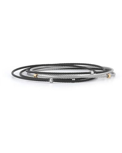 Alor Black & Grey Cable Small Slide Over Bangle With 18kt Yellow Gold