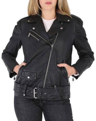 Michael Kors Textured Leather Moto Jacket - Black