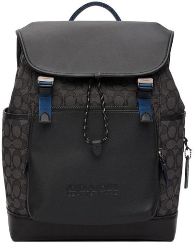COACH Signature Jacquard League Flap Backpack - Black